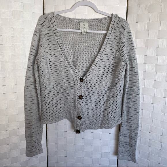Joie Open Weave Crochet Knit Cardigan Sweater In Gray Women’s Size Medium - Picture 2 of 9
